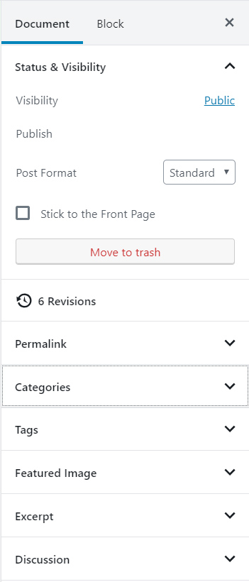 Document and Block Settings Panel
