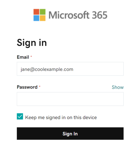 Enter your Microsoft 365 password and tap Sign In