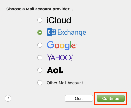 Select Exchange and Continue.